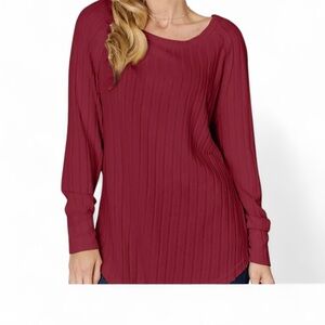NWT Women's Ribbed Long Sleeve Top - Burgundy